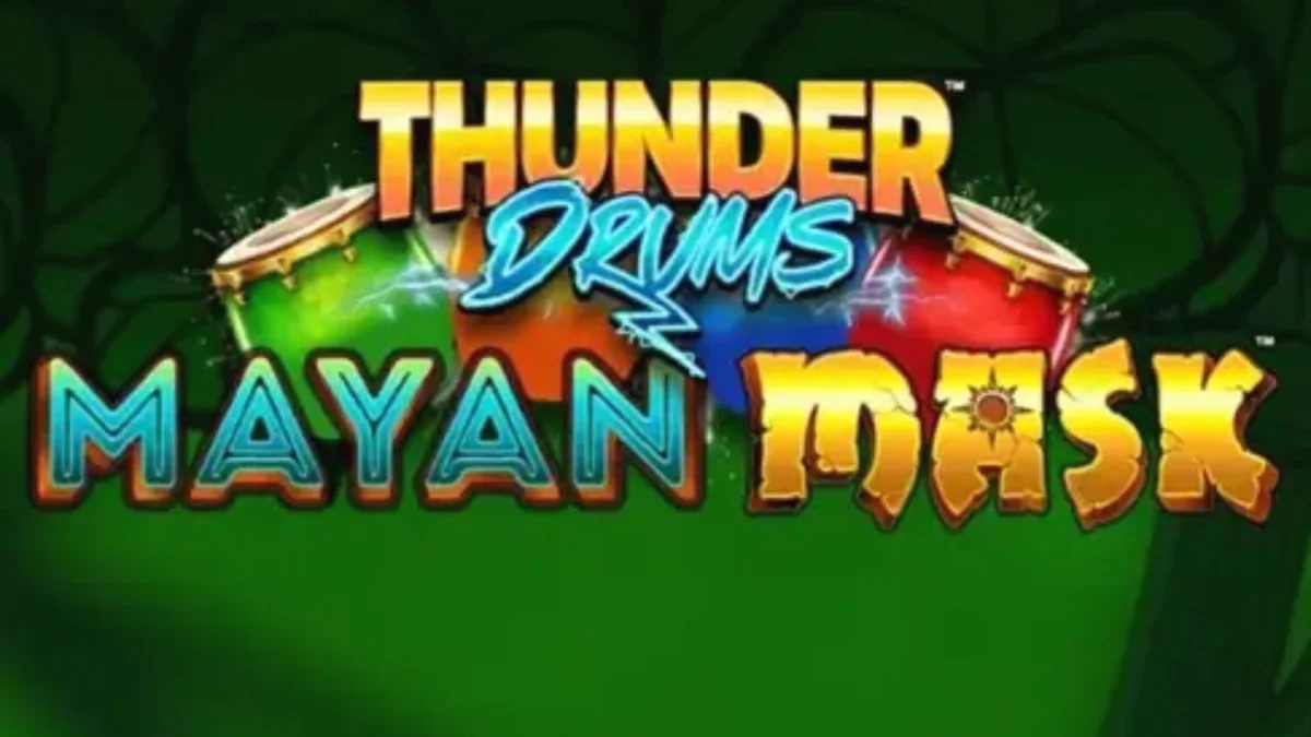 Tampilan visual slot Thunder Drums Mayan Mask dengan nuansa kuil kuno dan elemen petir.